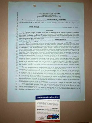 James " Jimmy " Stewart Signed 1958 Tv Motion Picture Contract Document With Jsa