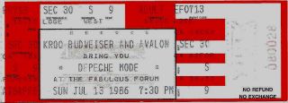 Depeche Mode 1986 Fabulous L.  A.  Calif.  Forum Concert Ticket