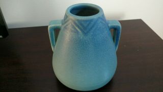 1913 Rookwood Vase Arts Pottery Matte Blue 2 Handle