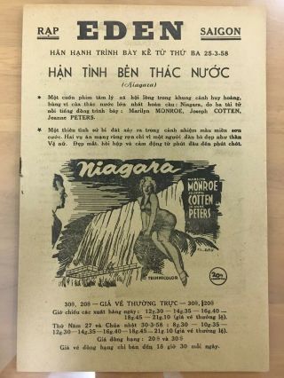 Vietnam Book Program Film " Niagara " Cover Marilyn Monroe 1958 (have 8 Pages)