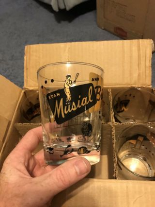 Nos Vintage Set Of Stan Musial & Biggies Tumbler Glasses With Orignal Box