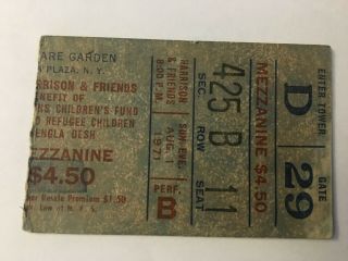 George Harrison 1971 Concert For Bangladesh Concert Ticket Stub Owner
