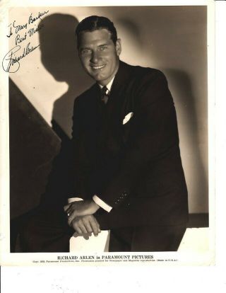Richard Arlen Autographed 8x10 B&w Publicity Photo From 1933