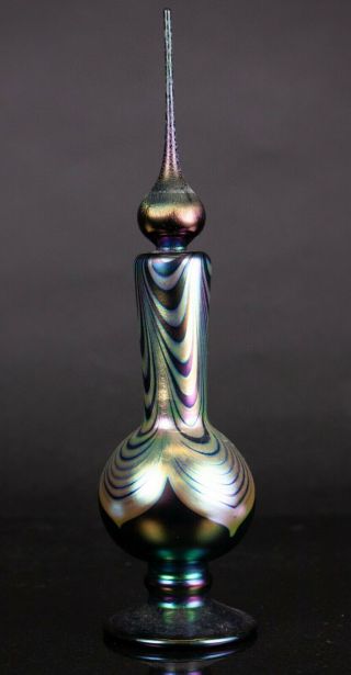 Vintage Studio Art Glass Pulled Feather Iridescent Perfume Bottle Signed Abelman