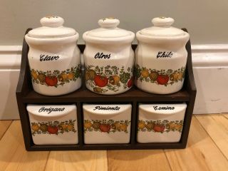 Vintage Spice Of Life Spice Rack With Mini Canisters