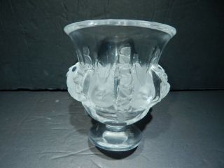 Lalique France Dampierre Pattern Clear & Frosted 4 3/4 " Vase W/ Sparrows & Ivy