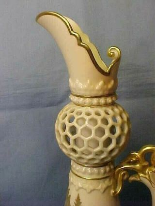 Royal Worcester Reticulated Double Walled Blush Ivory Urn By Owen C.  1887 2