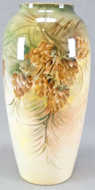 Bernardaud Limoges Hand Painted Signed Charlotte Kline Pine Cones Vase 1914 - 30