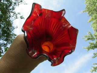 Fenton Fine Rib Antique Carnival Art Glass 9 " Vase Red Tough To Find Color
