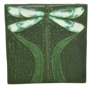 Ephraim Faience Pottery 2003 Dragonfly Green Ceramic Tile 991