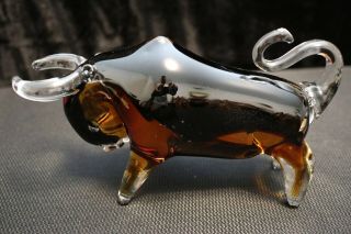 Murano Italian Art Glass Sculpture Figure - Charging Bull - Theme Of Wall Street