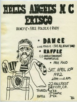 Hells Angels 1982 Dance Concert Handbill / Flyer