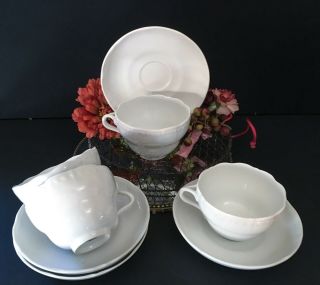 Set Of Four Kpm Neuglatt Porcelain Tea Cups And Saucer White Blanc De Chine.