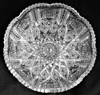 Antique American Brilliant Cut Glass Crystal Abp Bowl 9 "