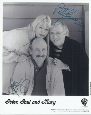 Peter Paul And Mary Signed Photo Autographed 8x10 Folk Singer Group Trio