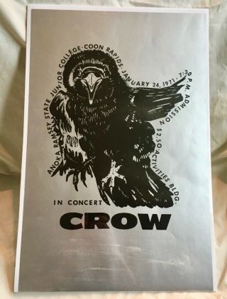Vintage 1971 " Crow " Concert Poster - Minneapolis Psych / Garage / Acid Rock