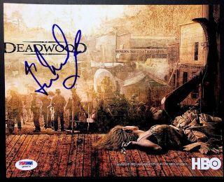 Ian Mcshane Signed 8x10 Photo Bold Blue Autograph Deadwood “al” Psa Sticker Only