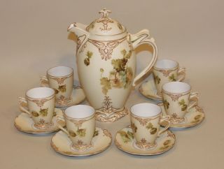 Silesia Old Ivory Xv Porcelain Hot Chocolate Set Pot,  6 Cups & Saucers