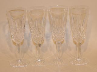 4 Waterford Irish Crystal Lismore 7 - 1/4 Inch Fluted Champagne Flutes Glasses