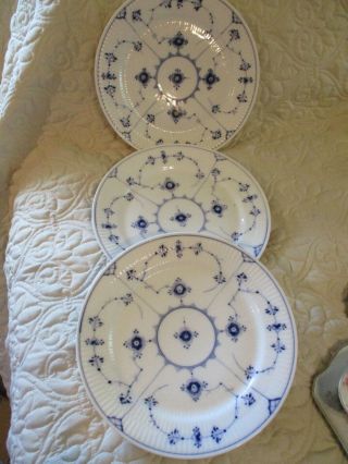 3 Royal Copenhagen China Blue Fluted 9.  5 " Dinner Plates 183 168