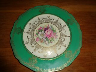 Rosenthal Ivory Bavaria Green Border Gold Accents 9 " Luncheon Plate Saucers (11)