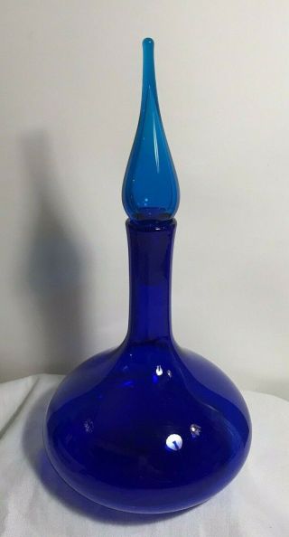 Vintage Blenko Mcm Decanter Two Shade Of Blue Genie Bottle 13 3/4 "