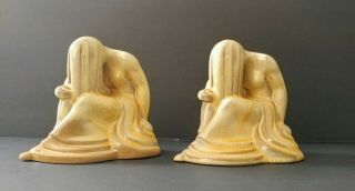 Frankoma Dreamer Girl (weeping Lady) Bookends Desert Gold Ada Clay Nude Woman