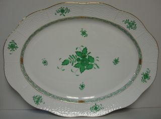 Herend Chinese Bouquet (green Av) 16 - 3/8 " Oval Platter (707) More Item Available
