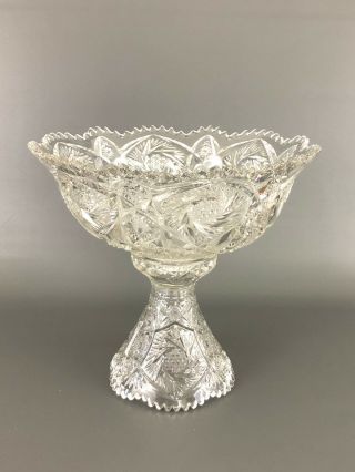 Antique Clear Pressed Glass Punch / Salad Bowl & Stand 1890s 1900s