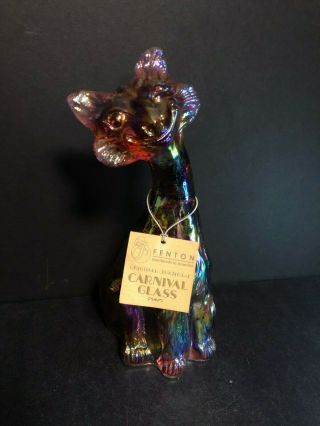 Rare Iridescent Tall 11.  5 " Carnival Glass Fenton Usa Alley Cat Sculpture Limited