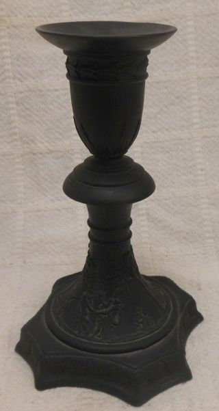 19th Century Antique Wedgwood Basalt Candlestick With Classical Figures
