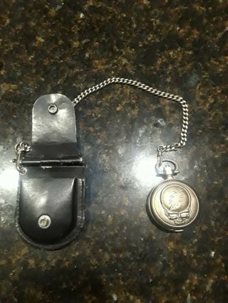 Rare Ics Grateful Dead Steal Your Face Pocket Watch With Chain & Leather Case