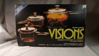 Box Amber Visions Corning Glass Cookware Pots Pans 6 Pc Set V - 300 - N