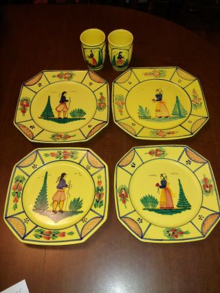 Quimper Soleil Yellow Set Of 2 Dinner Plates 2 Salad Plates And 2 Mugs
