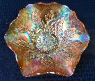 Carnival Millersburg Marigold Nesting Swan Ruffled Bowl “diamond Fan”