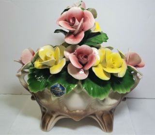 Vintage Capodimonte Pink & Yellow Flowers Tabletop Bouquet