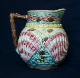 Antique Majolica Ball Pitcher Shell And Seaweed