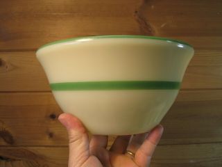 Vintage 9 " Round Mck Mckee Green Stripe Pattern Custard Color Glass Mixing Bowl