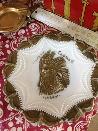 Souvenir Clinton North Dakota 1900 Embossed Indian Eapg Plate Milk Glass Rare