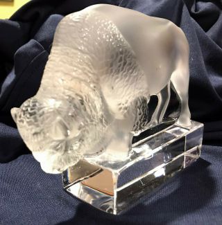 Vintage Lalique France Crystal Art Glass Bison Buffalo Paperweight Figurine