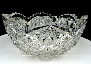 L Straus & Sons Abp Brilliant Cut Crystal Hobstar Cluster 8 " Bowl 1896 - 1916