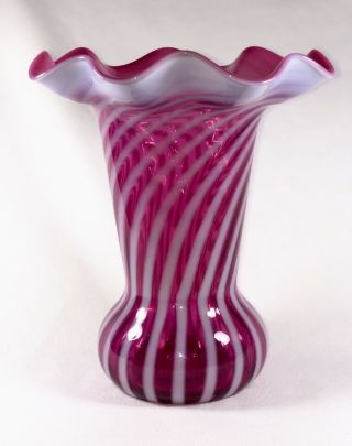 Fenton Cranberry Spiral Optic 9 " Vase.  Limited Edition - Signed George Fenton