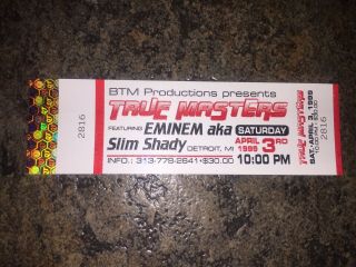 Vintage Eminem Aka Slim Shady April 3rd 1999 Detroit Concert Ticket