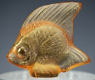 Lalique French Crystal Poisson Iridescent Amber Art Glass Fish Sculpture Nr Lma