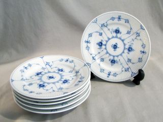 6 Royal Copenhagen Blue & White Fluted 6 5/8 " Bread Plates