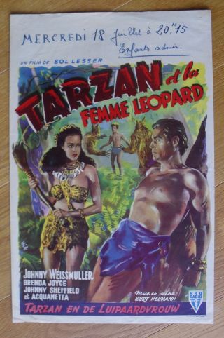 Tarzan & The Leopard Woman Johnny Weissmuller Belgian Movie Poster 