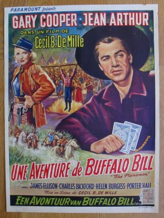 Plainsman Gary Cooper Cecil B.  Demille Belgian Movie Poster 18x14 " R50s