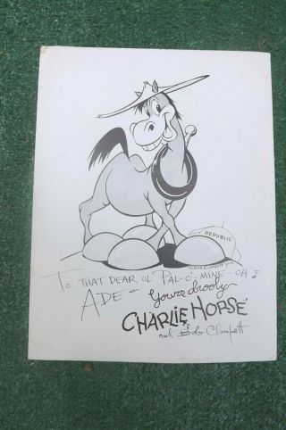 Bob Clampett Signed Print Charlie Horse,  Created Porky Pig,  Daffy Duck 11 "