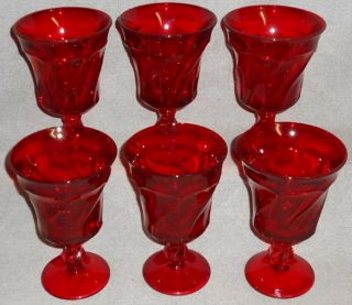 Set (6) Fostoria Ruby Red Jamestown Pattern Water Goblet Stems