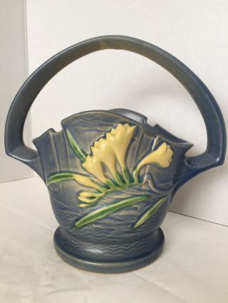 Vintage Roseville Pottery 391 - 8 Blue Basket